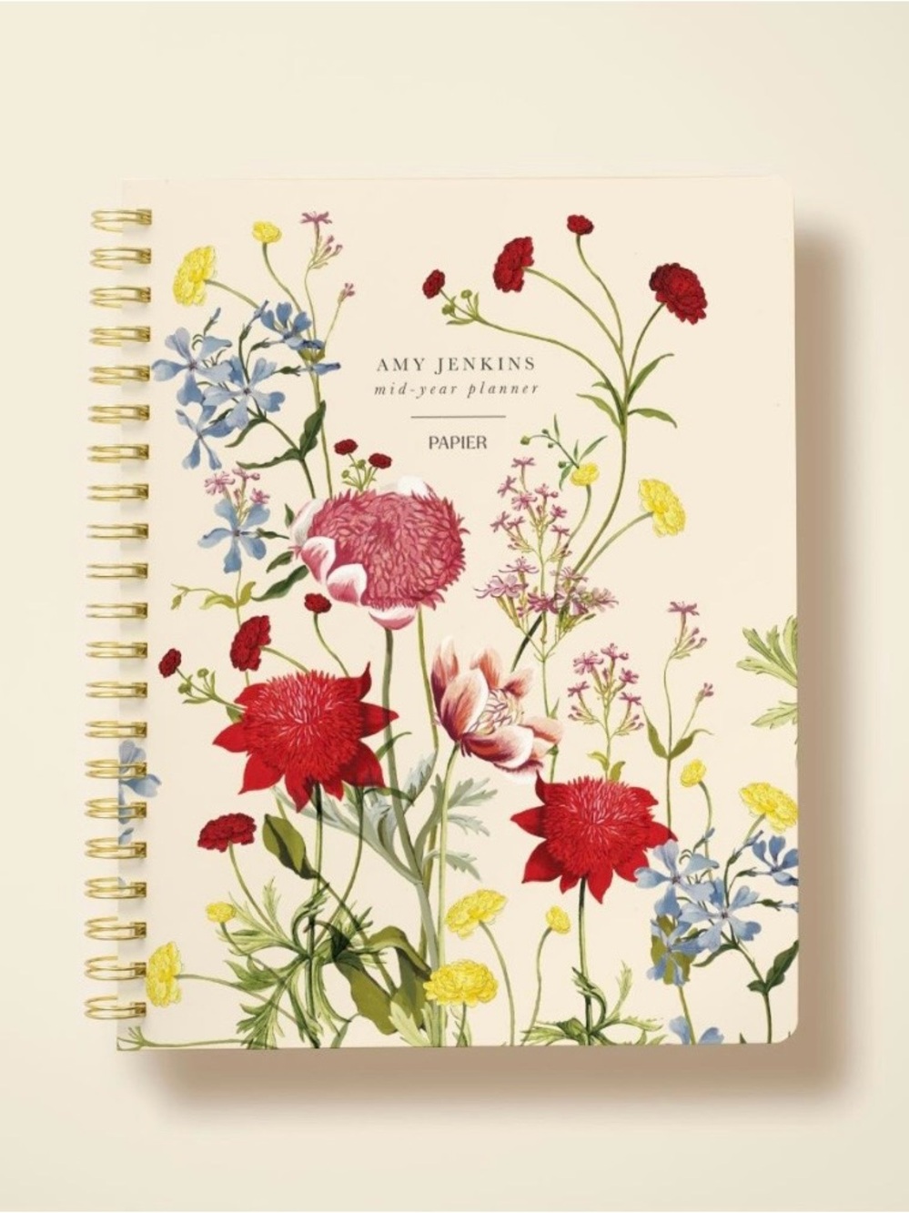 Amy Jenkins Floral Spiral Mid-Year Planner-Academic Planner - Cream & Red Floral